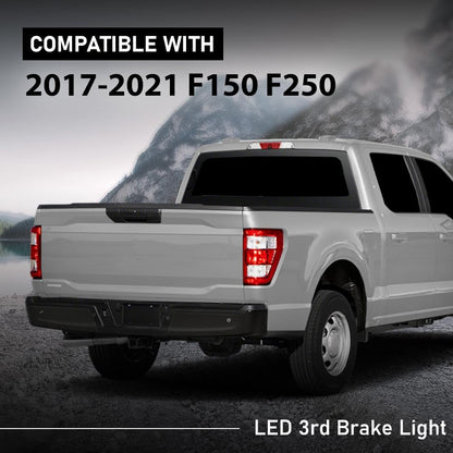 G-PLUS LED 3rd Third Brake Light w/Camera Tow Vision High Mount Fit Ford F250 F350 Super Duty 2017-2022 High Mount Stop Lamp, Red & Clear Lens Chrome Housing