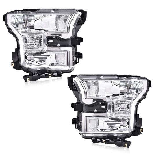 G-PLUS Headlights Compatible with Ford F150 2015-2017 Headlamps Pair Driver Passenger Side Clear Lens Chrome Housing Clear Reflector,faros delanteros