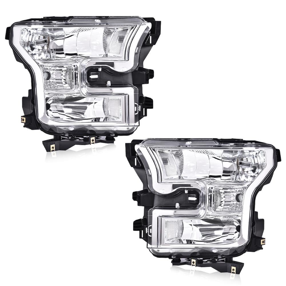 G-PLUS Front Left & Right Side Bumper Fog Lights Assembly & Headlights Assembly w/o Bulbs Fit Ford F150 2015 2016 2017(White Cover White Frame Headlamps + Fog Lamps)