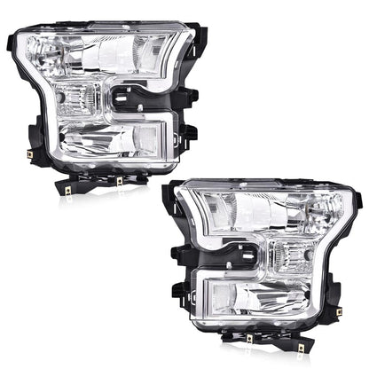 G-PLUS Front Left & Right Side Bumper Fog Lights Assembly & Headlights Assembly w/o Bulbs Fit Ford F150 2015 2016 2017(White Cover White Frame Headlamps + Fog Lamps)