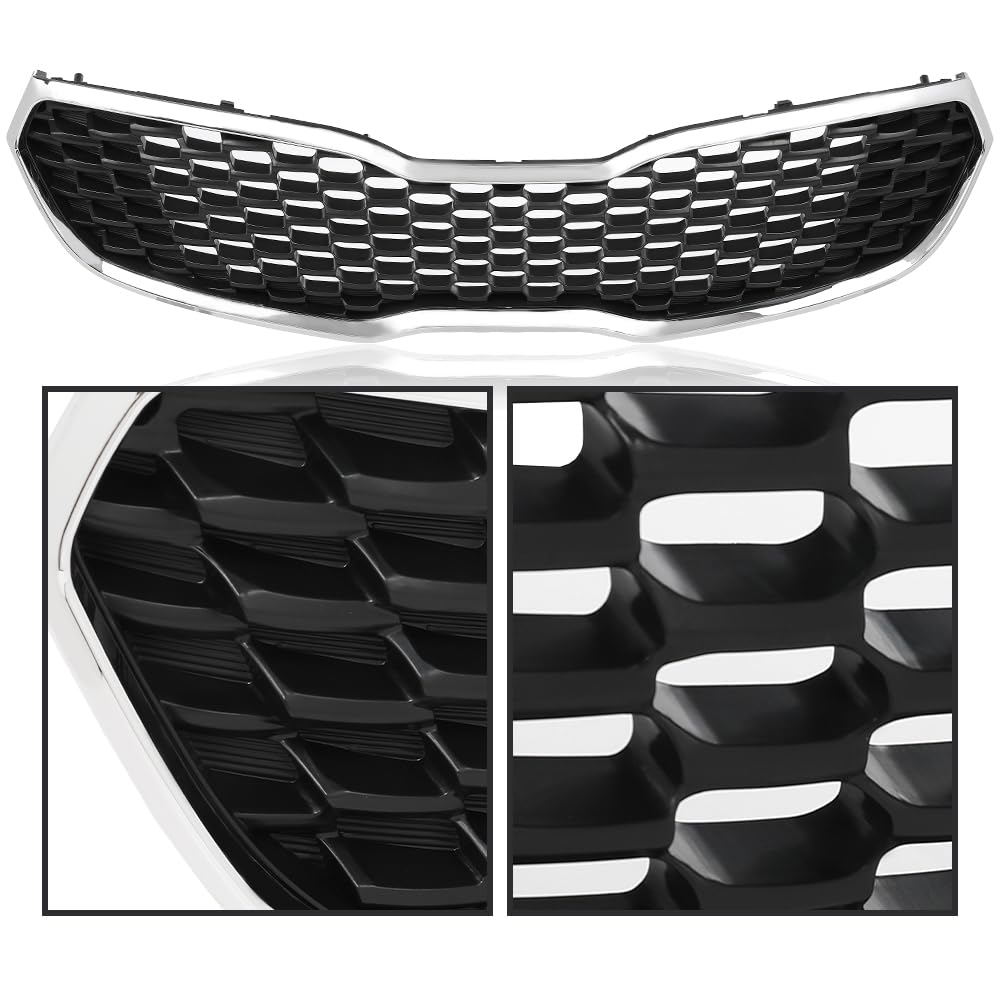G-PLUS Front Bumper Grill Grille Assembly Chrome Mesh Style Compatible with Kia Forte SX/EX/LX 2014 2015 2016 KI1200156, 86350A7500