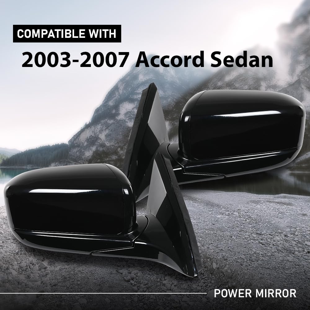G-PLUS Power Mirror Driver and Passenger Side Compatible with Honda Accord 4-Door 2003-2007 Manual Folding 3-Pin HO1320152 HO1321152 76250SDAA13ZA 76200SDAA13ZA Glossy Black