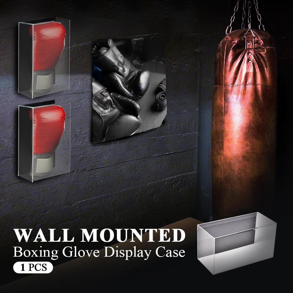 G-PLUS Clear Boxing Glove UV-Protected Display Case Acrylic Wall Mount Horizontal Show Case Display Case Full Size (Not Fit Vertical Hanging)