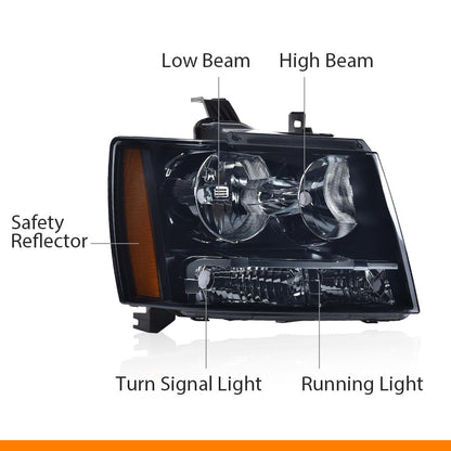 G-PLUS Headlights Assembly Compatible with Chevy Tahoe Subarban Avalanche 2007-2014 Set Pair Bumper Corner Headlamps Left & Right Smoky Lens Black Housing Amber Reflector,faros delanteros