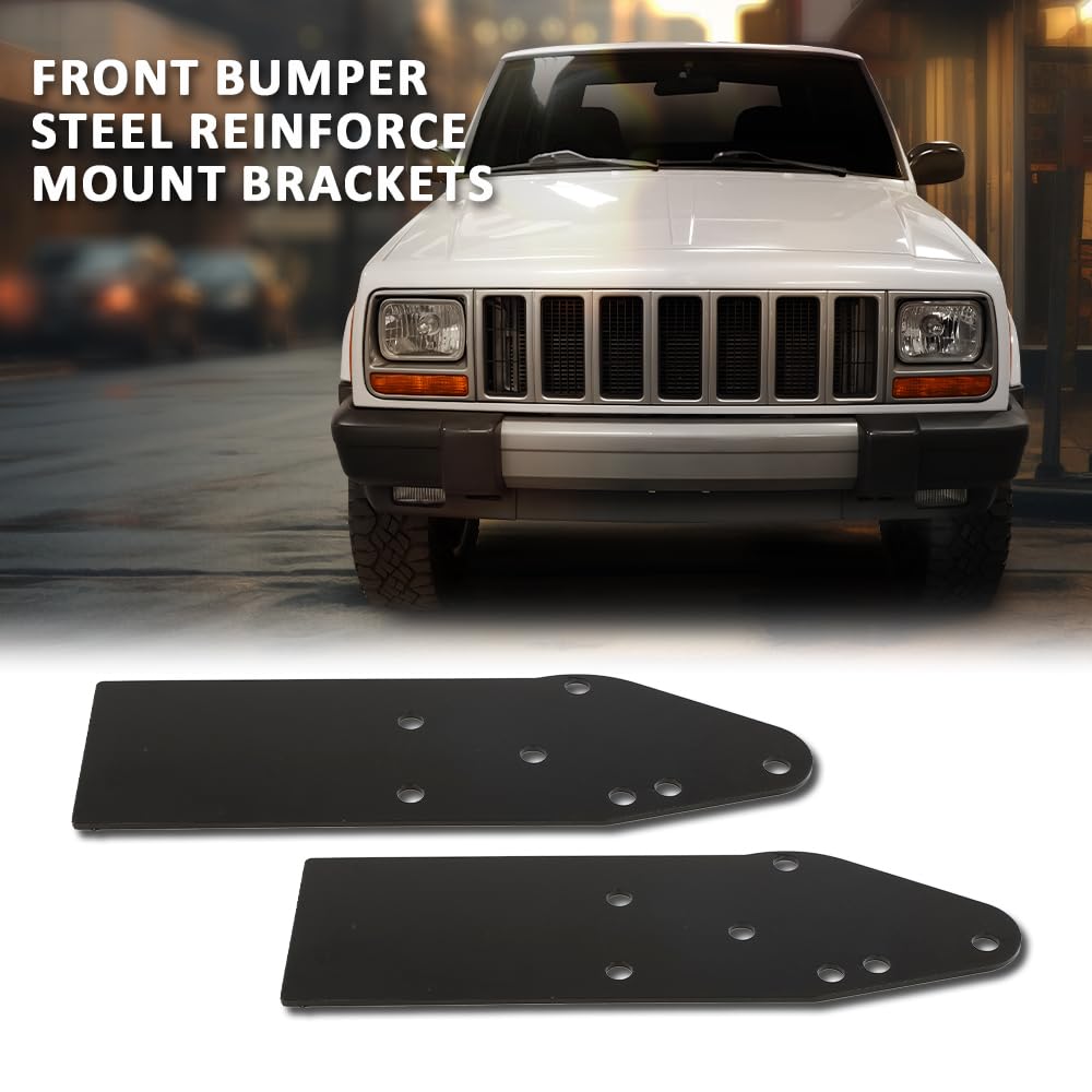 G-PLUS Front Bumper Steel Reinforce Mount Brackets Compatible with Jeep Cherokee XJ MJ 1984-2001
