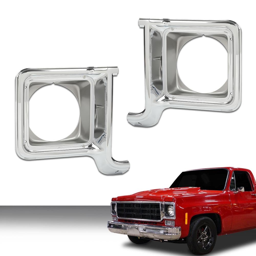 G-PLUS Headlight Trim Bezel Headlight Door Chrome Silver Compatible with Chevy Blazer GMC Jimmy 1973-1978 GM2513134, GM2512134, 376628, 376627 Driver & Passenger Pair