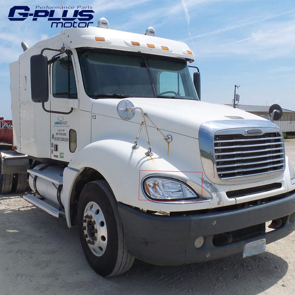 G-PLUS Headlights Assembly, Compatible with 2005-2012 Freightliner Columbia Models Right Bumper Headlamps, Smoky Lens Chrome Housing Amber Reflector