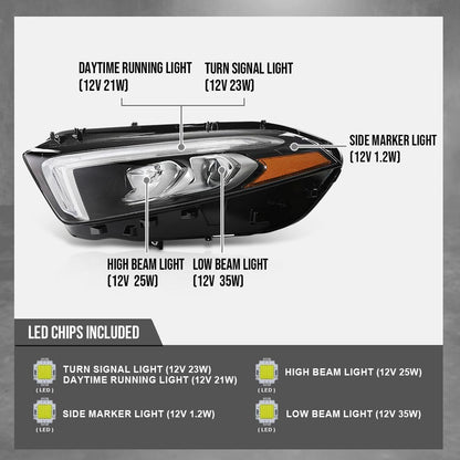 G-PLUS LED Headlight Left Driver Side Compatible with Benz W177 A Class A220 A250 2019 2020 2021 2022 LED Headlight Without modules, ballasts and other extra accessories A1779065103, A1779066303 Black