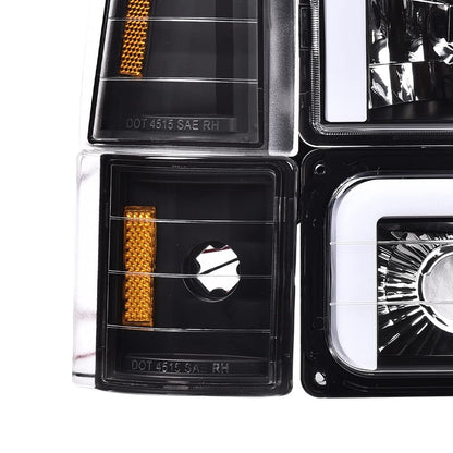 G-PLUS LED DRL headlights, Compatible with 1994 1995 1996 1997 1998 1999 2000 GMC C10 C/K C1500 bumper Headlamp, Clear lens Black Housing Amber Reflector