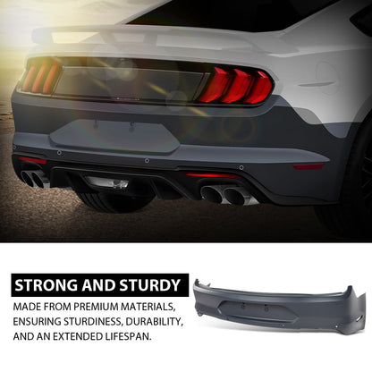 G-PLUS Rear Bumper Cover w/Holes Compatible with Ford Mustang 2018-2023, Fit Models WITH Park Assist Only, NOT Fit Shelby Models, 187-10329, JR3Z17K835AAPTM, FO1100737