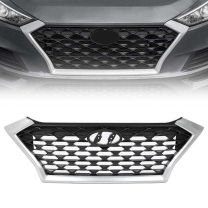 G-PLUS Front Upper Bumper Grille Chrome Gray & Black w/Black accents Compatible with Hyundai Tucson 2019 2020 2021 (For Models without Front Camera) HY1200225 86350D3500 86350-D3500