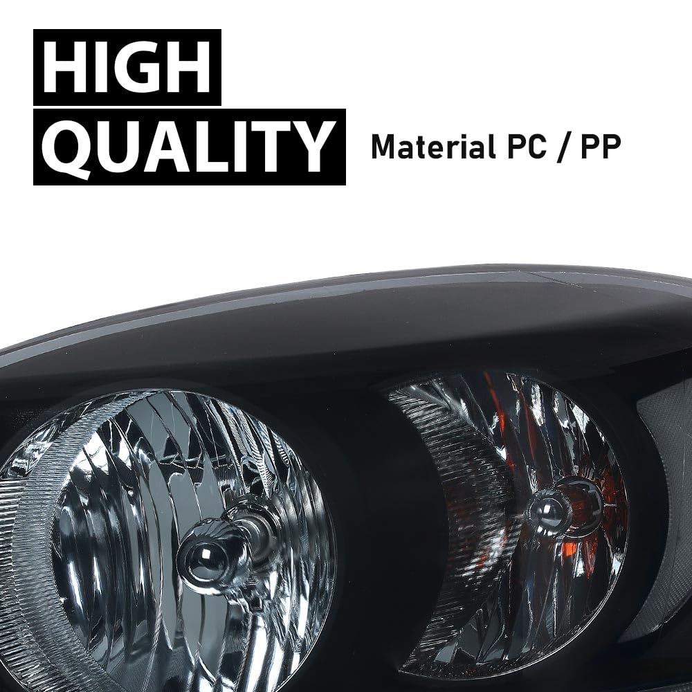 G-PLUS Headlights Assembly w/Bulbs Light Bar Left and Right Side Compatible with Dodge Ram 1500 2006-2008/Fit Dodge Ram 2500 3500 2006-2009 Smoke Lens Black Housing Clear Reflector
