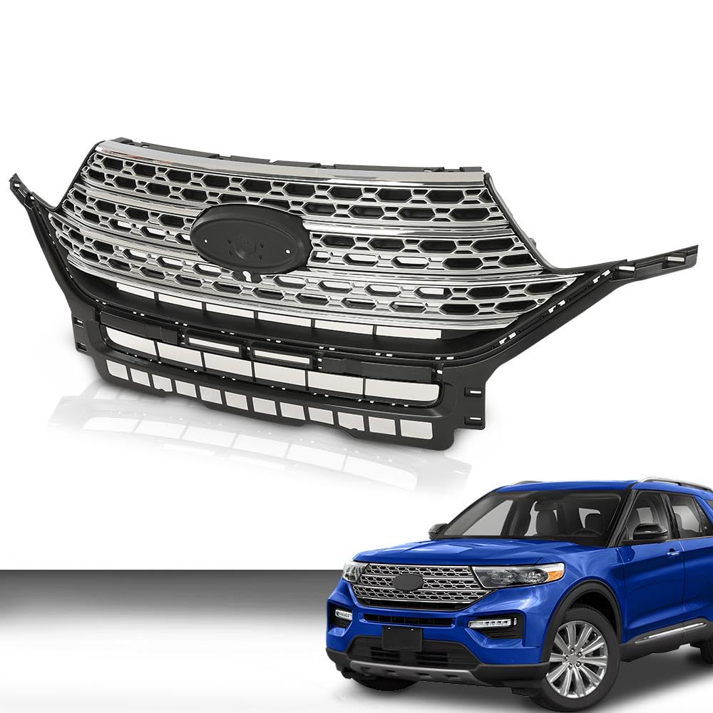 G-PLUS Front Bumper Upper Grille Radiator Compatible with Ford Explorer 2020 2021 2022 Chrome Plastic