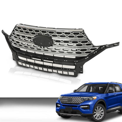 G-PLUS Front Bumper Upper Grille Radiator Compatible with Ford Explorer 2020 2021 2022 Chrome Plastic