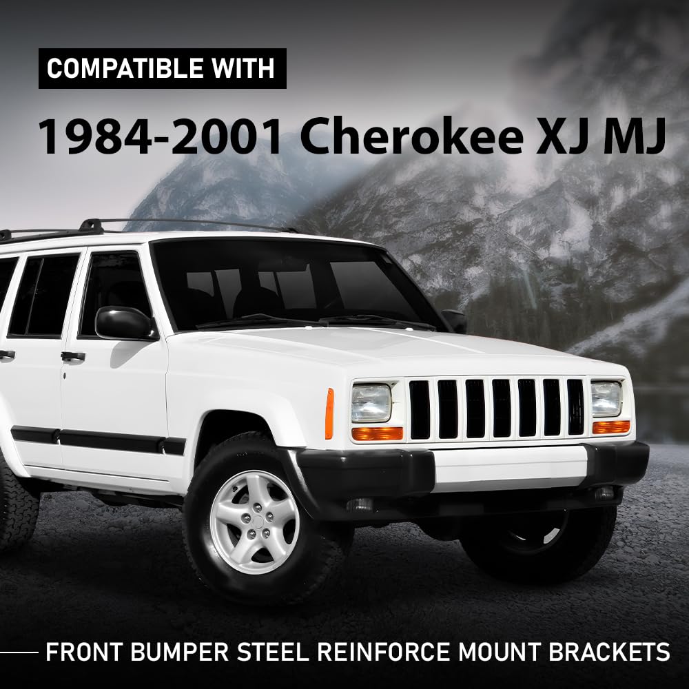 G-PLUS Front Bumper Steel Reinforce Mount Brackets Compatible with Jeep Cherokee XJ MJ 1984-2001