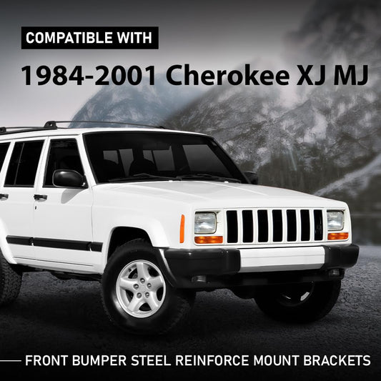 G-PLUS Front Bumper Steel Reinforce Mount Brackets Compatible with Jeep Cherokee XJ MJ 1984-2001