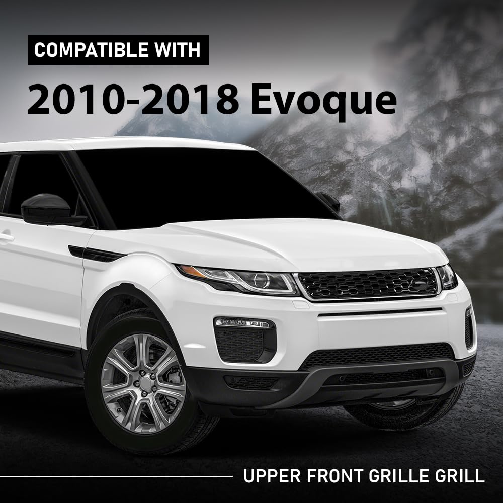 G-PLUS Front Upper Grille Vent Grill with Chrome Trim Compatible with Land Rover Range Rover Evoque 2010-2018 Glossy Black