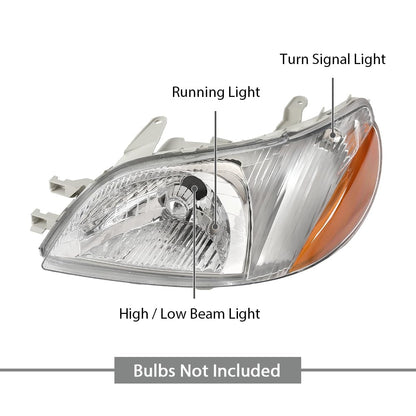 G-PLUS Headlights Assembly Front Headlamps Pair, Compatible with Toyota Echo 2000-2002, LH & RH 2PCS, Clear Lens Chrome Housing Amber Reflector, 8115052190, 8111052190,faros delanteros