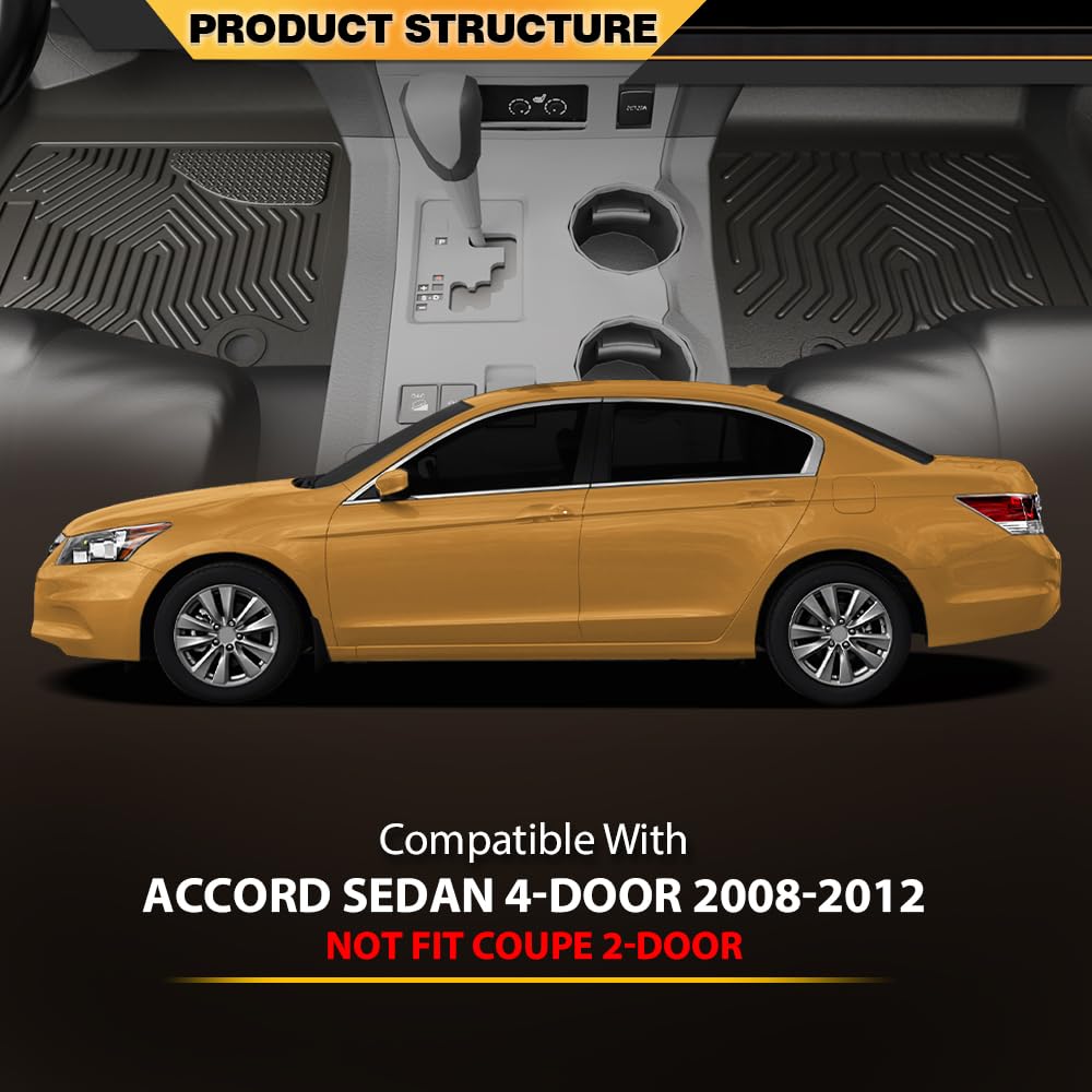 Floor Mats Fit Honda Accord Sedan 4-Door 2008 2009 2010 2011 2012 Not Fit Coupe 2-Door All Weather Full Cover Protection TPE Floor Cargo Liners 1st & 2nd Row Black, alfombras para carro