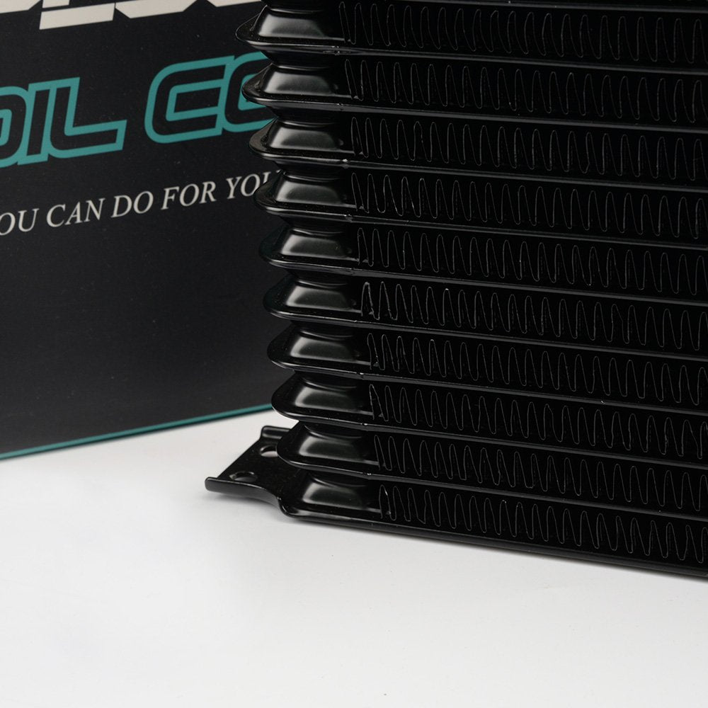 G-PLUS AN10-10AN Universal Engine Aluminum Transmission Racing Oil Cooler (Black, 15 Row Japanese-Style)