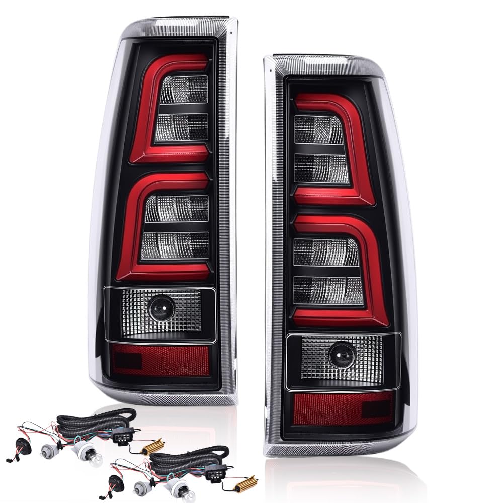 G-PLUS Tail Lights Compatible with Chevy Silverado 2003-2006,Tail Lamp w/Red Light Bar w/Wiring Harness,Clear/Black Left & Right Luces Traseras Rear Brake Lamps Assembly Faros Traseros