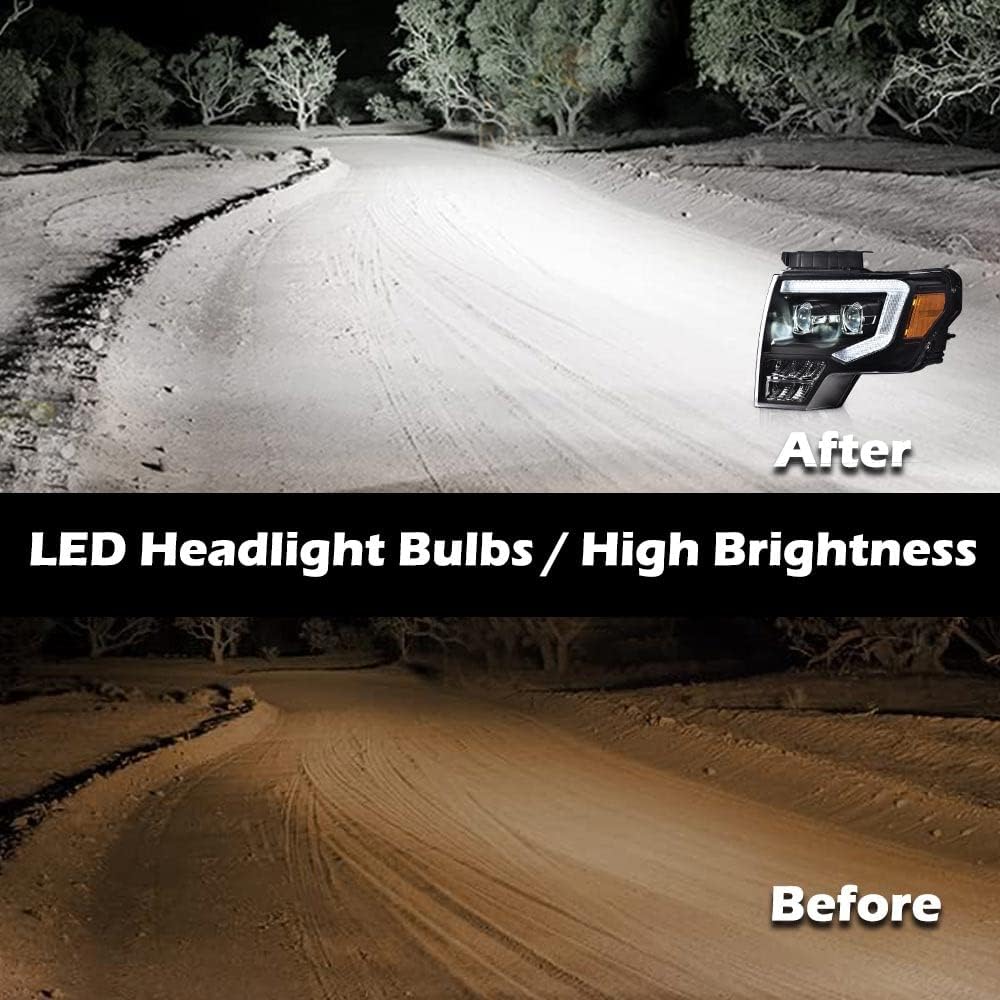 G-PLUS LED Tube Dual Projector Headlights Assembly, Compatible with 2009-2014 Ford F150(Only Fit LED Style) Bumper Headlamps,Clear Lens Black Housing Amber Reflector,faros delanteros