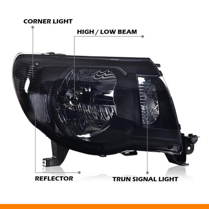 G-PLUS Headlights Assembly Compatible with Toyota Tacoma 2005-2011 Headlamps Pair Halogen Smoky Lens Black Housing Clear Reflector,faros delanteros