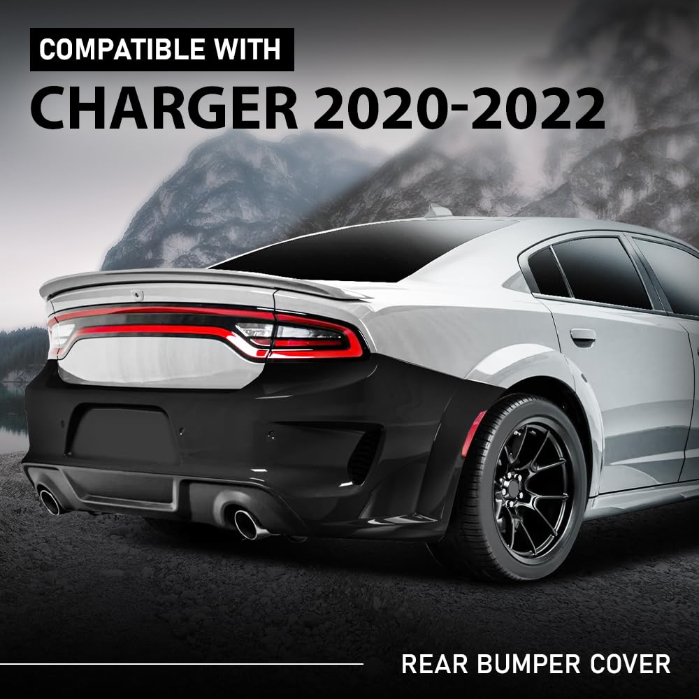 G-PLUS Rear Bumper Cover w/Holes Compatible with Dodge Charger 2020 2021 2022 2023, 68488292AA, CH1100A56, Primed Black