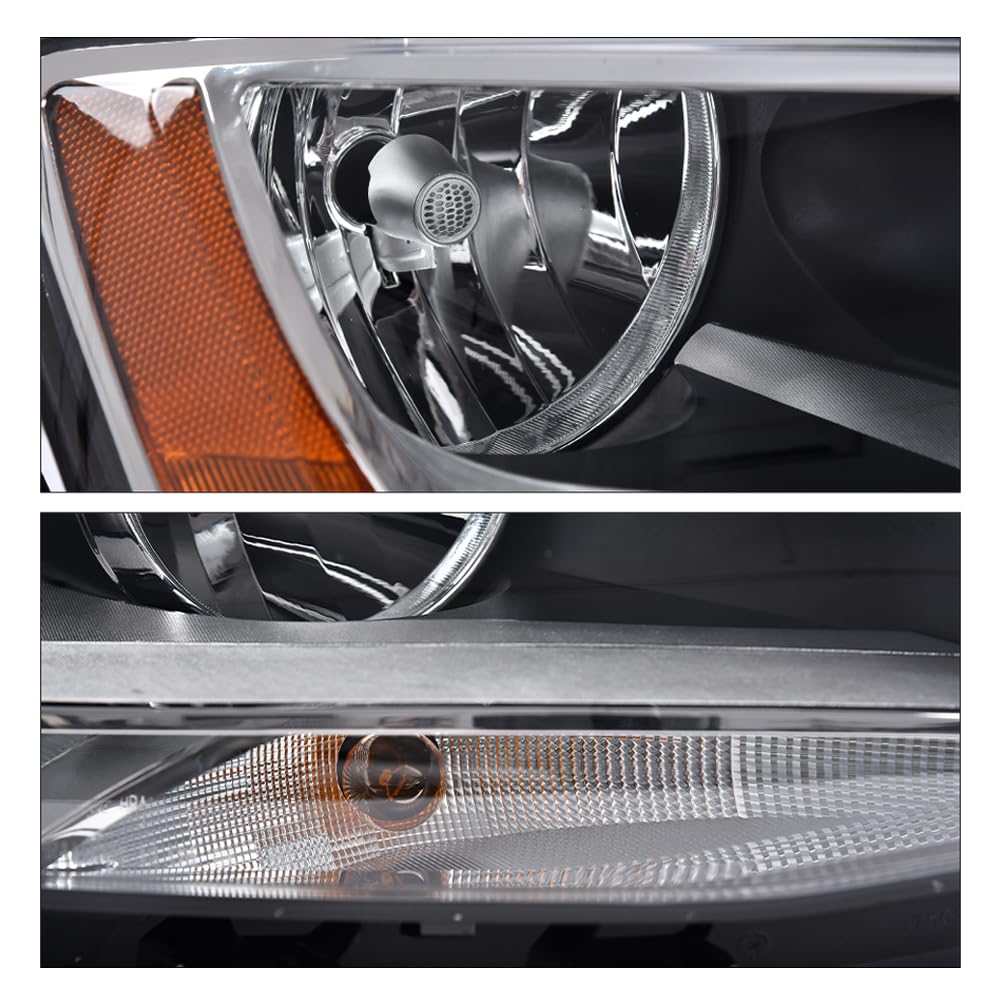G-PLUS Headlights Headlamps w/Bulbs Right Passenger Compatible with Volkswagen Jetta 2011-2018 5C7941006, VW2503146 Clear Lens Chrome Housing Amber Reflector