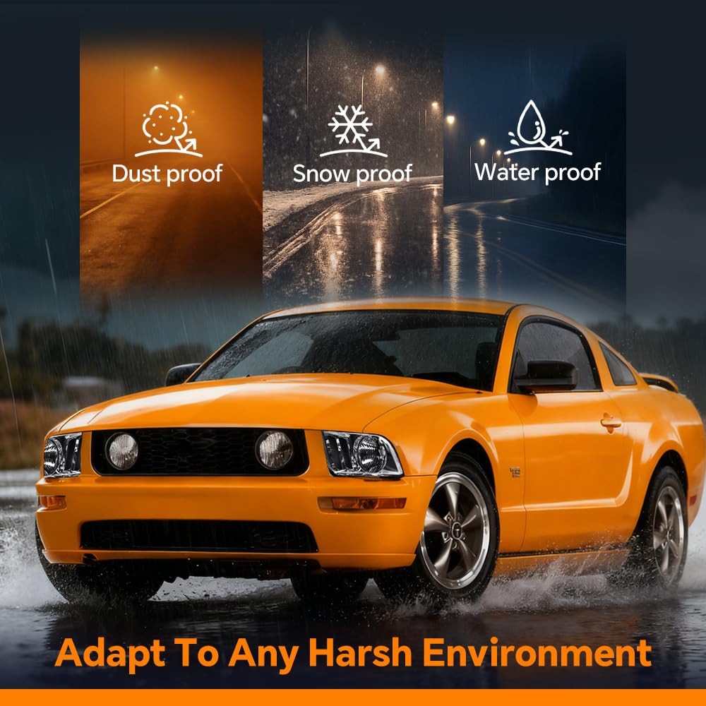 G-PLUS Headlights Compatible with Ford Mustang 2005-2009 Factory Halogen Headlamps Pair Clear Lens Chrome Housing Amber Reflector,faros delanteros