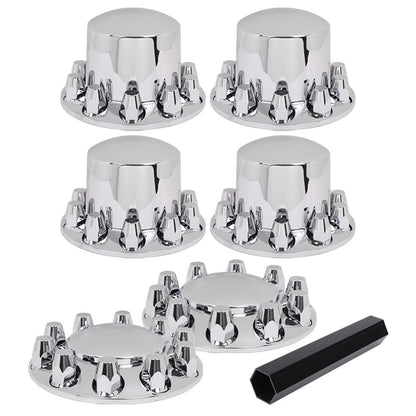 G-PLUS Axle Wheel Covers Removable Hub Caps 2 Front & 4 Rear w/ 33mm Thread-On Lug Nut Covers for Semi Trucks 20" & 22.5" & 24.5" (Chrome ABS Plastic)