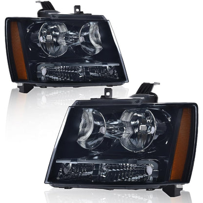 G-PLUS Headlights Assembly Compatible with Chevy Tahoe Subarban Avalanche 2007-2014 Set Pair Bumper Corner Headlamps Left & Right Smoky Lens Black Housing Amber Reflector,faros delanteros