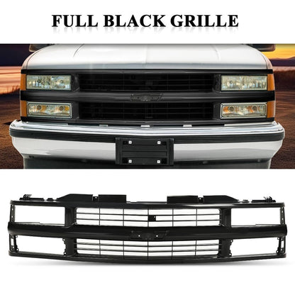G-PLUS Front Bumper Grille Grill Black Compatible with Chevy Silverado Blazer C/K 1500 2500 3500 Suburban Tahoe 1994-2000 For Models with Composite Headlights 15981092 GM1200239