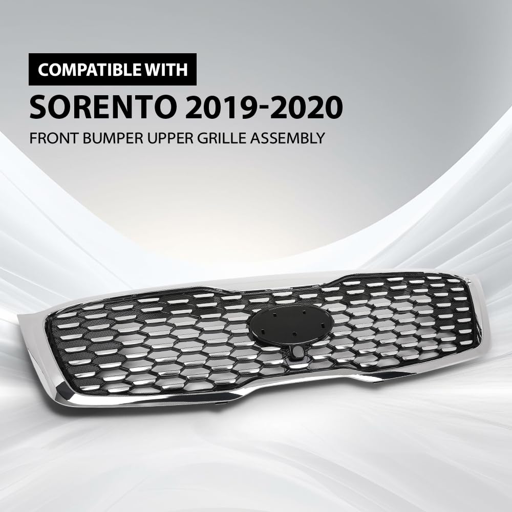 G-PLUS Front Bumper Upper Grille Assembly With Camera Hole Compatible with Kia Sorento 2019-2020 86380-C5800, 86380C5800 Chrome Black