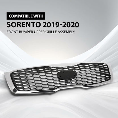G-PLUS Front Bumper Upper Grille Assembly With Camera Hole Compatible with Kia Sorento 2019-2020 86380-C5800, 86380C5800 Chrome Black