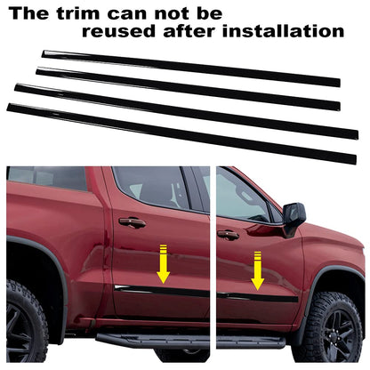 G-PLUS Body Side Molding Trim 1/18" Compatible with 2014-2018 Chevy Silverado/GMC Sierra Crew Cab,4pcs (Black)