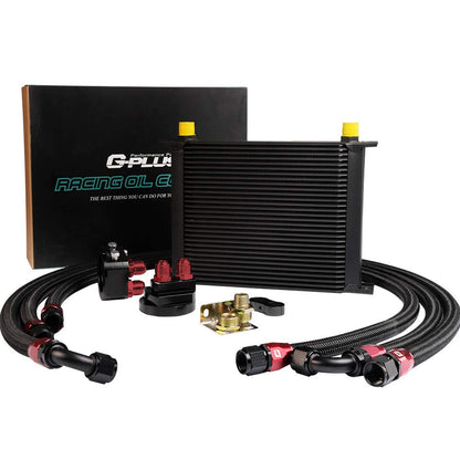 G-PLUS 30 Row 10AN-AN10 Universal Aluminum Engine Transmission Oil Cooler Kit Oil Filter Relocation Kit Black