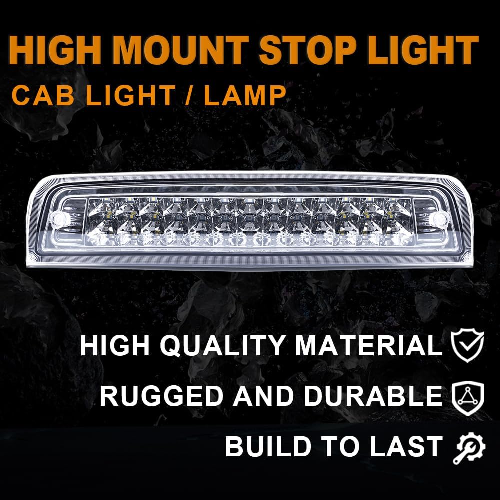 G-PLUS LED 3rd Third Brake Light Compatible with Dodge Ram 1500 2009-2017,Compatible with Dodge Ram 2500 3500 2010-2017 High Mount Dual Row Stop Cargo Lamps Clear Lens Chrome Housing