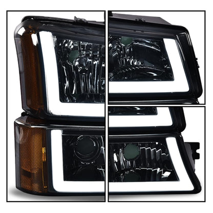 G-PLUS LED Headlights Assembly & Tail Lights Fit Chevy Silverado 1500 1500 HD 2500 2500 HD 2003-2006, Smoky Lens Chrome Housing Amber Reflector Headlamps Assembly Red Taillights