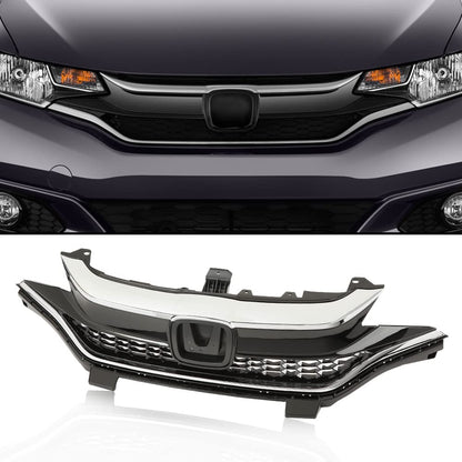 G-PLUS Front Bumper Upper Chrome Honeycomb Grille Grill Compatible with 2018 2019 2020 Honda Fit 71121-T5R-A50, 71122-T5R-A50, 71123-T5R-A50