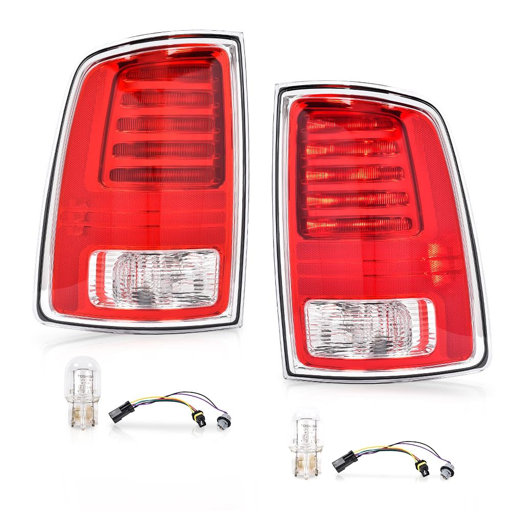 G-PLUS LED Tail Lights Rear Lamp Compatible with Dodge Ram 1500 2013-2018 Fit Dodge Ram 2500 3500 2014-2018Clear/Red Lens CH2800203C, CH2801203C Tail Lamps Rear Lamp Luces TraserasAssembly
