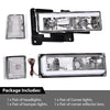 G-PLUS Corner Headlights w/Bulbs Fit GMC Yukon C/K1500 C/K2500 Suburban 1994-1999,Fit GMC C2500 C3500 K2500 K3500 1994-2000 Clear Lens Chrome Housing Clear Reflector Bumper Headlamps,faros Assembly