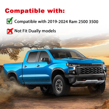 G-PLUS Fender Flares Modified 4pcs Matte Black Compatible with Dodge Ram 2500 3500 2019-2024 Pocket Rivet Smooth (Not Fit Dually models)