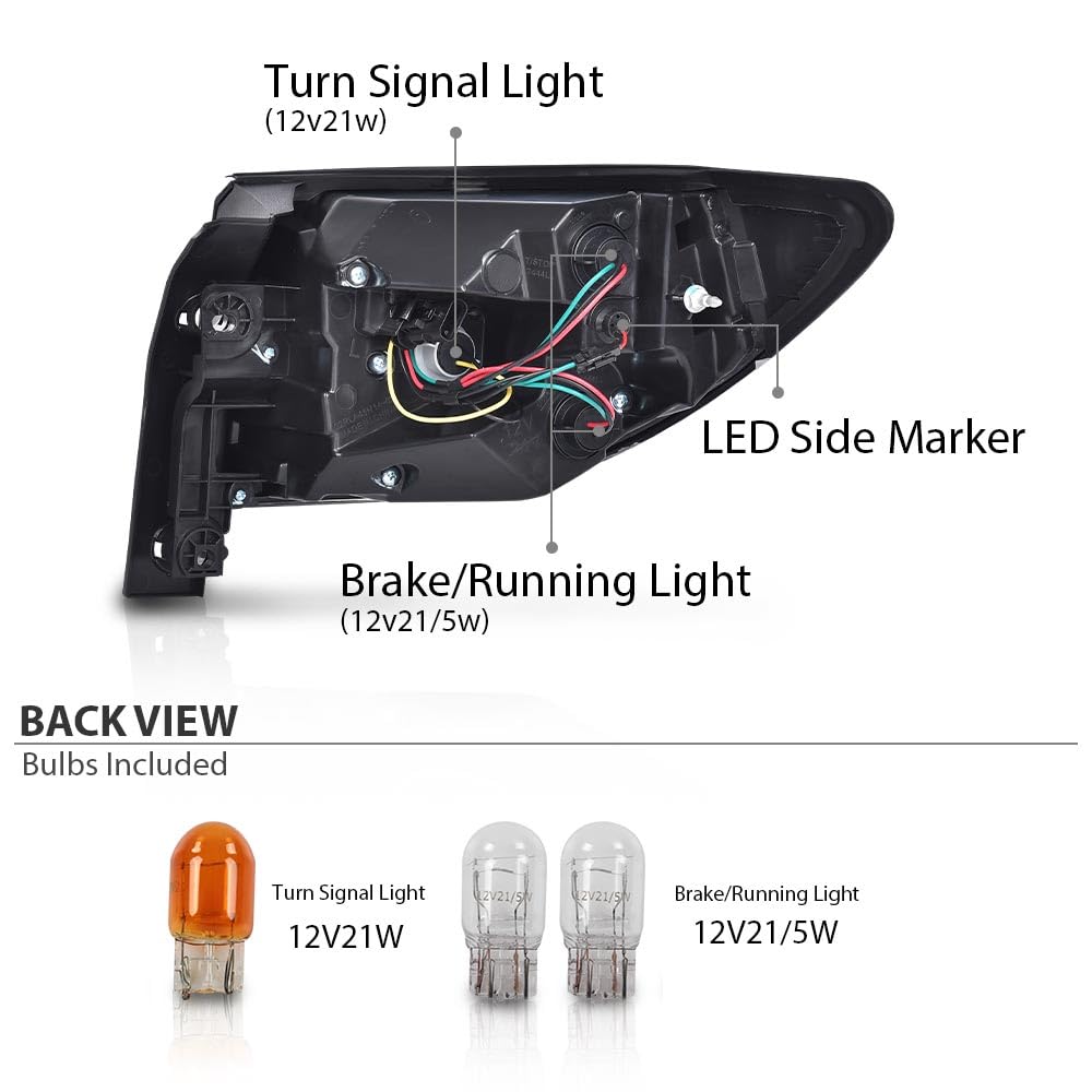 G-PLUS Tail Light w/Bulbs, Compatible with Chevy Traverse 2013-2017 Left Driver Side Outer 84266019, 23301756, GM2804112 Clear Lens Luces Traseras Rear Brake Lamps Assembly Faros Traseros