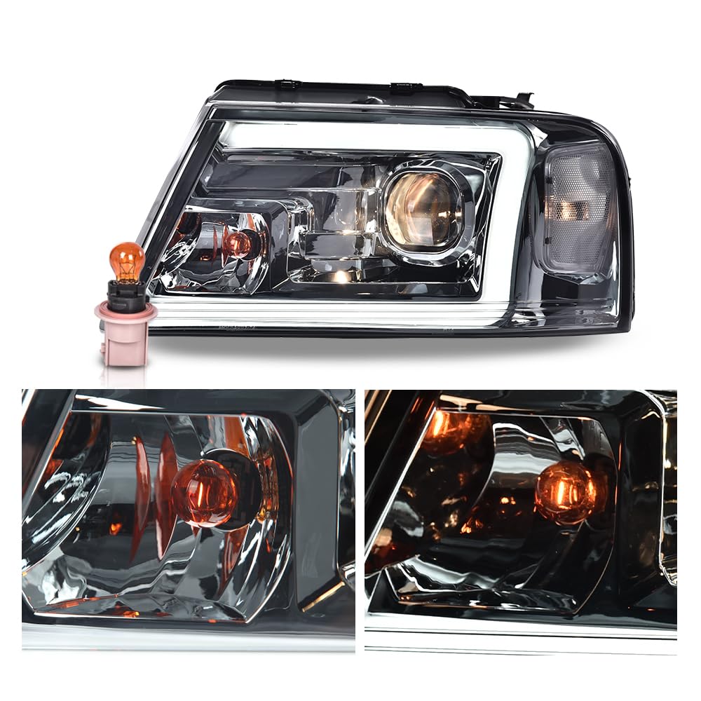 G-PLUS LED DRL Headlights Fit Ford F150 2004-2008,Fit Lincoln Mark Lt 2006-2008(NOT Fit 04 F150 Heritage/Flareside Beds), Headlamps Assembly,Smoky Lens Chrome Housing Clear Reflector