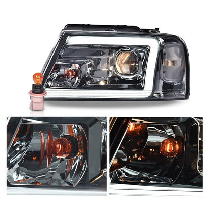 G-PLUS LED DRL Headlights Fit Ford F150 2004-2008,Fit Lincoln Mark Lt 2006-2008(NOT Fit 04 F150 Heritage/Flareside Beds), Headlamps Assembly,Smoky Lens Chrome Housing Clear Reflector