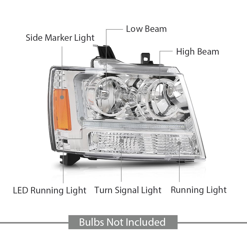 G-PLUS LED Headlights Assembly Front Headlamps Fit Chevy Tahoe Suburban 1500 2007-2014,Fit Chevy Avalanche Suburban 2500 2007-2013 Clear Lens Chrome Housing Amber Reflector,faros delanteros