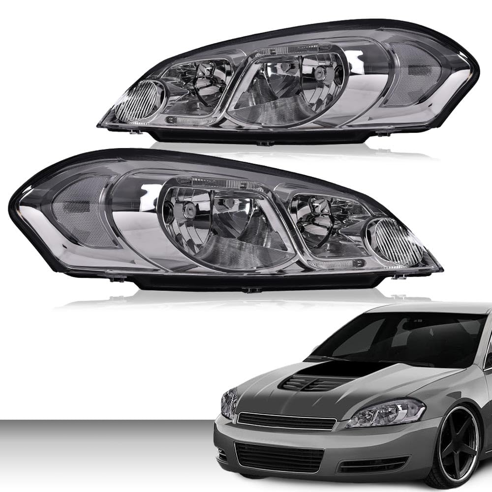 G-PLUS LED Headlights Assembly Fit Chevy Monte Carlo 2006 2007/Chevy Impala 2006-2013/Chevy Impala Limited 2014-2016 DRL Corner Headlamps Clear Lens Chrome Housing Clear Reflector,faros delanteros