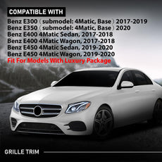 G-PLUS Grille Trim Center for Benz E300 E400 E450 4Matic Sedan Wagon 2017-2020 Front View
