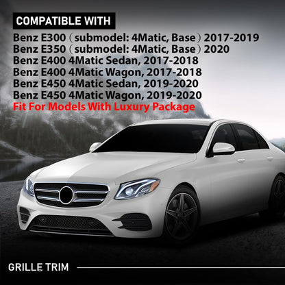 G-PLUS Center Grille Trim Compatible with Benz E300 E450 E400 4Matic Sedan/Wagon, 2017-2020,Fit For Models With Luxury Package 2138850300, MB1044136